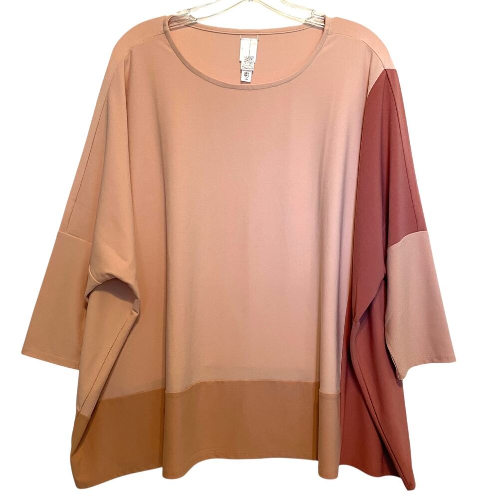WynneLayers Luxe Crepe Colorblock Top Womens Large Shell Pink Camel Marla Wynne - Picture 2 of 9